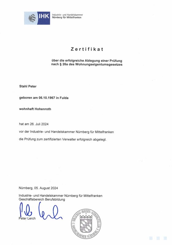 Zertifikat Verwalter 05.08.2024